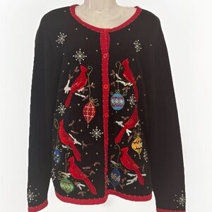 VTG Kim Rogers Black Cardigan Christmas - Sequin/bead/embroidered